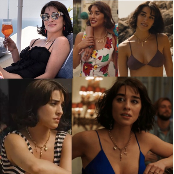 The White Lotus Lucia Greco 7 Detachable Gold Charms Necklace, Handmade Replica - Picture 2 of 16